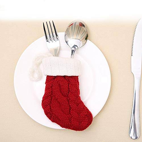 Tableware Storage MatureGirl Clearance Sale!!! 5PCS Christmas Socks Fork Knit Stocking Bag Cover Pocket Xmas Home Pouch Storage (Red) - Thumbnail 4