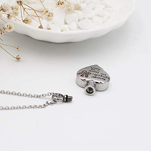 Fashion Pet Cremation Jewelry Stainess Steel Heart Keepsake Ashes Necklace Dog Cat Paw Memorial Urn Pendant (Pink)