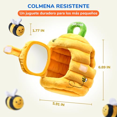 JoyCat Juguetes Bebes 6-12 Meses - Juguetes de Peluche de Abeja con Colmena, Sonajeros, Arrugas, Espejo - Juguetes Sensoriales Montessori para Bebes, Regalo Bebe 1 año