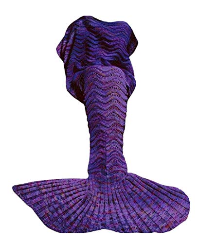 abc-outlet Mermaid Blanket Knitted Mermaid Sleeping Bag Bed Sofa Couch, Soft All Seasons Crochet Mermaid Tail Blanket Mermaid Throw Blanket Adult Children - Purple