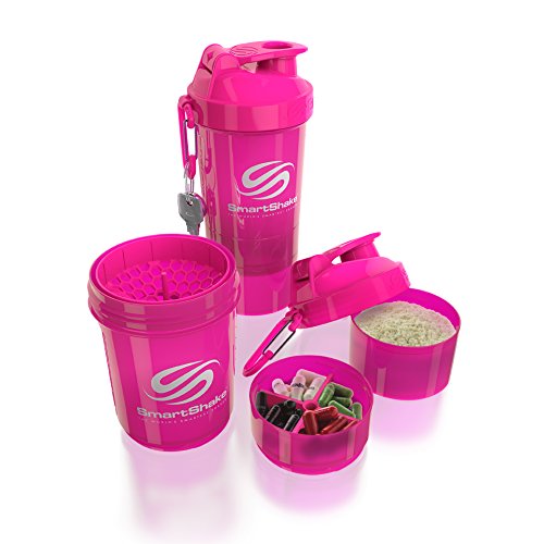 SmartShake Original 2GO Bottle, 20 oz Shaker Cup, Neon Pink