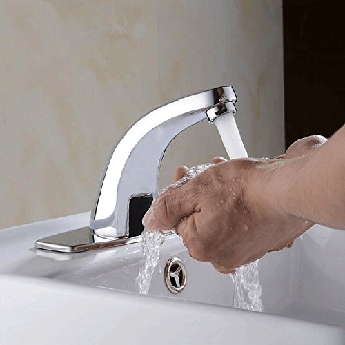 Dual-Powered Automatic Sensor Faucet Hands Touch Free Touchless Bathroom Water Sink Tap