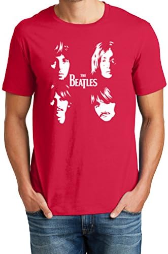 Mens The Beatles Original Faces Soft Cotton Graphic Tee, Red, Small