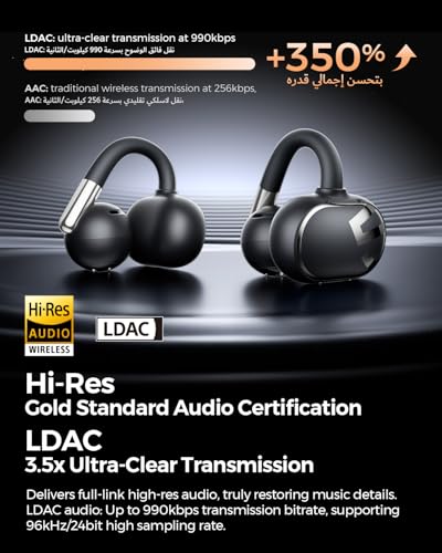 SOUNDPEATS Clip1 Open Ear Earbuds, Premium Dolby Audio & Hi-Res Clip on Headphones, Bluetooth 5.4 Wireless Earphones with AI ENC Noise Cancellation, LDAC, 40H Playtime, IPX5, Fast Charging