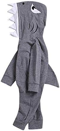 3D Cartoon Unisex Baby Autumn Winter Shark Hooded Romper Bodysuit Zipper Hoodies with Kangaroo Muff Pockets Shark Fin