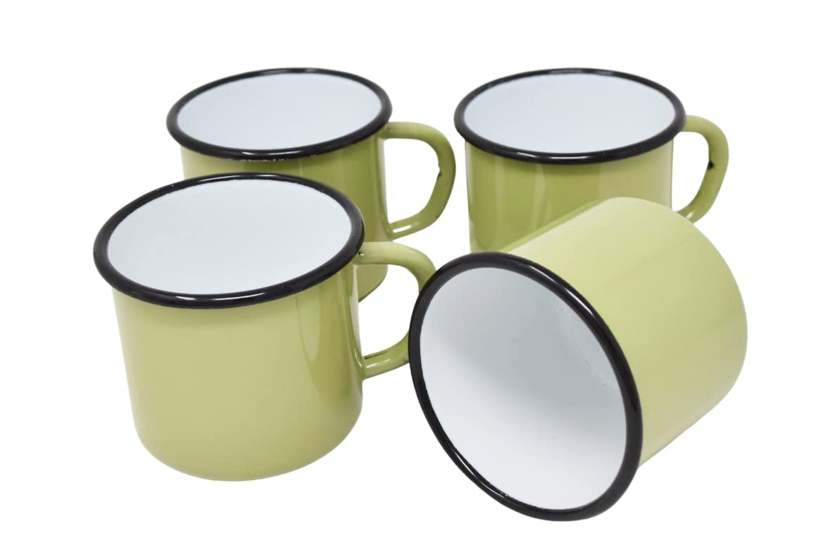 Madacha 4 Metal Enamel Mugs 250ml Lime Green