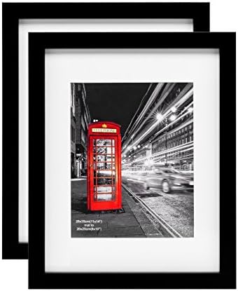 MeiC 2 Pack 11x14" Picture Frame Made to Display Photos 8x10 with Mat or 11x14 without Mat for Wall Mounting Black