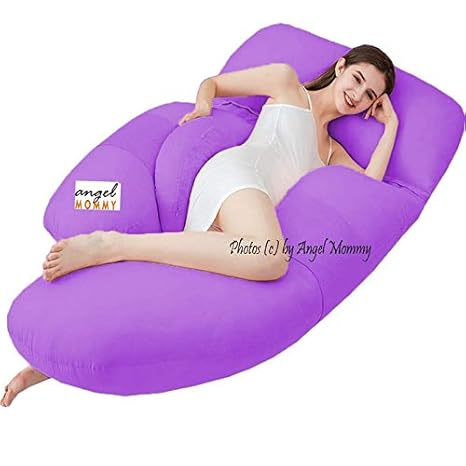 Angel Mommy Premium Full Body Pregnancy Pillow G-Shaped Maternity Pillow with Cotton Zippered Cover (Purple)