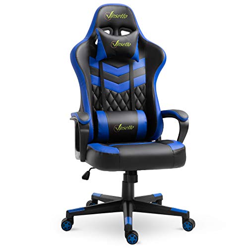 Vinsetto-Silla-Gaming-Silla-de-Escritorio-de-Oficina-Ergonomica-Altura-Regulable-Basculante-con-Reposacabezas-Cojin-Lumbar-61x70x121-129-cm-Azul