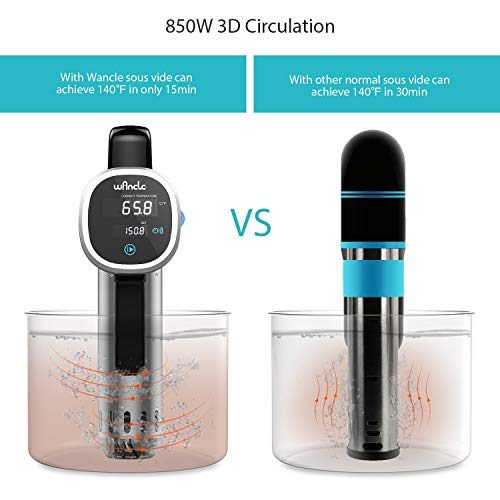 Sous Vide Cooker, Wancle Thermal Immersion Circulator, with Recipe E-Cookbook, Accurate Temperature Digital Timer, Ultra-quiet, 850 Watts, 120V, Stainless Steel/Black (Renewed) - Thumbnail 4