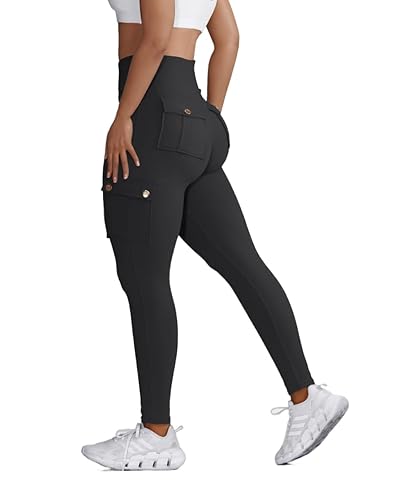 Butt Lifting Leggings with Flap Pockets Workout Cargo Leggings for Women  High Waist Tummy Control Running Yoga Pants (Black,M) in Kuwait Whizz
