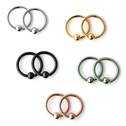 Ruifan 10PCS 316L Surgical Steel Captive Bead Rings Nose Belly Eyebrow Tragus Lip Ear Nipple Hoop Ring BCR 16G 12MM