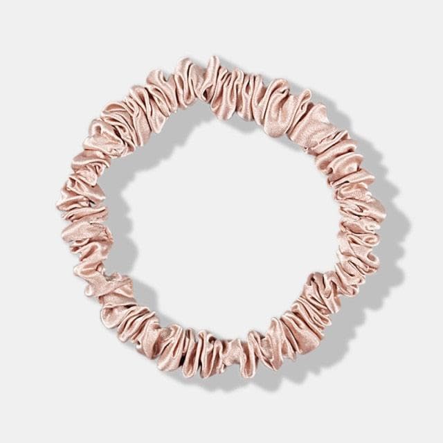 Waterlily Scrunchie 100% Mulberry Silk 22momme Skinny Thin Small Hair Ties Scrunchies for Women Soft Natural Care (Rose Gold)