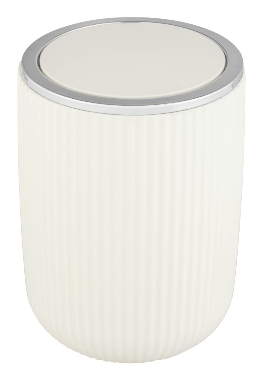 WENKO Agropoli S swing bin, cream white, 2 litres, bathroom waste bin with lid, waste bin made of high-quality plastic with sculptural design & textured surface, Ø 14.5 x 20 cm