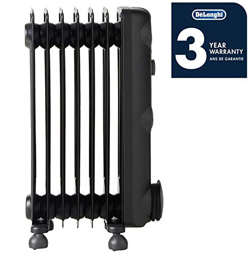 DeLonghi Oil-Filled Radiator Space Heater, Quiet 1500W, Adjustable Thermostat, 3 Heat Settings, Energy Saving, Safety Features, Nice for Home with Pets/Kids, Black, Comfort Temp KH390715CM