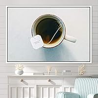 Framed Canvas Wall Art Cup of Tea Coffee Dark Drinks Farmhouse/Country Group Multicolor Photography Realism - 16x24 inches