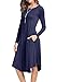 levaca Womens Fall Long Sleeve Draped Casual Swing Party Dress Deep Blue L