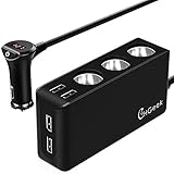 Cigarette Lighter Splitter, CHGeek Car Charger 120W 12V 24V 3-Socket Power Adapter DC Outlet with 6.8A 4-Port USB (Black)