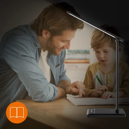 Somerick Schreibtischlampe LED - USB dimmbare Schreibtischlampe mit 5 Helligkeit & 5 Stufen, Schreibtischlampe mit Touch Control Licht zum Lesen, Büro, Arbeitszimmer (Schwarz)