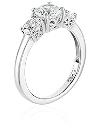 Platinum or Gold Plated Sterling Silver Round 3-Stone Ring made with Swarovski Zirconia