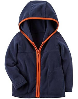 Boys Fleece Zip-Up Hoodie; Navy With Orange Trim