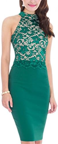 ANNN Turtleneck Strapless retro lace sleeveless Vintage Cocktail dress for women (Medium, Green)