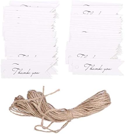 Mrafufy Home Garden Accessories Thank You Kraft Letter Paper Wedding Baking Favor Gift Hang Label Tag with 33ft Jute Twine White 100pcs