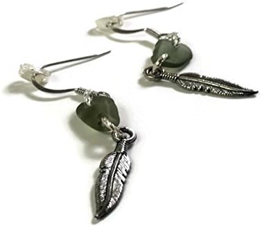 Beach Glass Earrings Upcycled Sea Glass Nautical Jewelry Feather Earrings Beach Wedding Bohemian Jewelry Lake Erie Ohio