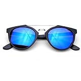 Vintage Inspired Dapper Cross Bar Wayfarer Flash Revo Lens Sunglasses (Blue)