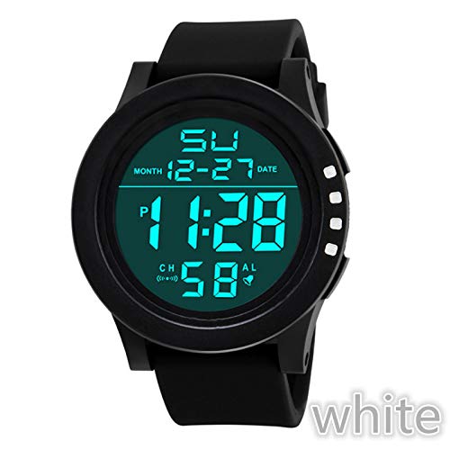Sport Watch, 50M Waterproof Watch, Sport Wrist Watch for Men Women Kids, Digital Watch with Alarm Date and Time (White -1)