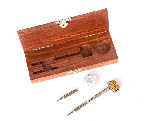 Acupressure Kit in a rosewood Wooden box with beautiful design inlaid in brass on it. The kit has 3 acupressure tools. 1. Probe Acupressure Brass Diagnostic Roller 2. Brass probe 3. Jimmy Ring - Thumbnail 6