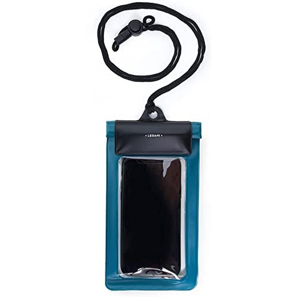 Legami - Waterproof Case for Smartphone, Removable Lanyard, Airtight Closure, Transparent and Thin Window, for Max 6.5" Screen, Touch Screen Sensitivity, 10.7x22cm, Petrol Blue