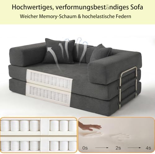 Premium 200 cm rahmenloses Schlafsofa 5-in-1 Couch für das Wohnzimmer, Grau