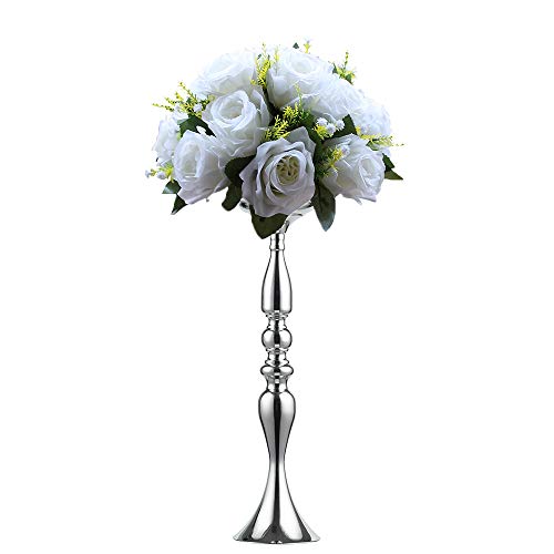 2 Pieces 50cm Height Metal Candle Holder Candle Stand Wedding Centerpiece Event Road Lead Flower Rack (Silver x 2) - Thumbnail 2