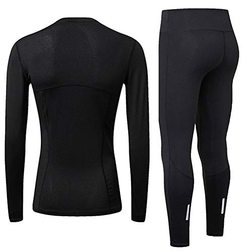 Sanke Women Running Suit Compression Long Johns Breathable Top and Bottom Set