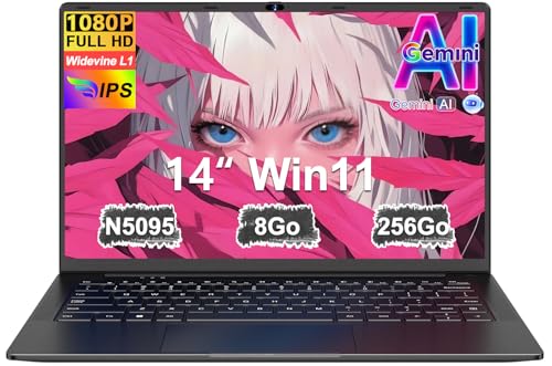 Celeron N5095 Laptop 14 Inch (up to 2.9GHz) Win11 8GB 256GB SSD Extension 1TB 5G WiFi FHD HDMl Laptop with Wireless Mouse Qwerty Keyboard with AZERTY Membrane Keyboard - Black-11