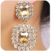 BERYUAN Women Bohemian Geometry Rhinestone Dangle Drop Earrings Rectangle Crystal Rhinestone Statement Earrings Vintage Rhinestone Chandelier Earrings for Women