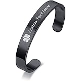 XUANPAI Personalized Stainless Steel Medical Alert Bracelet Cuff Bangle for Women Men,7.7-8 Inches