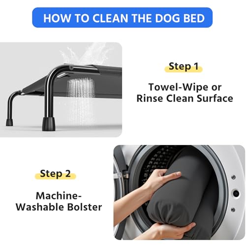 Simple Trending Elevated Dog Bed for Large Dogs, Cooling Raised Dog Cot with Bolsters, Breathable Pet Bed for Outdoor, 47.75" x 31", Black