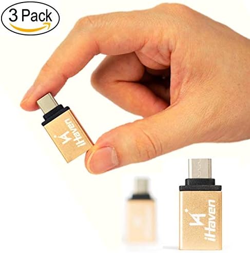 iHaven USB-C To USB Adapter [3-Pack] USBC Adaptor Type C OTG Female to Male Thunderbolt 3 Convertor for Apple MacBook Pro Galaxy S9/S8/Note 8 9 Huawei P20/P30 USB3 Adapters (Gold)