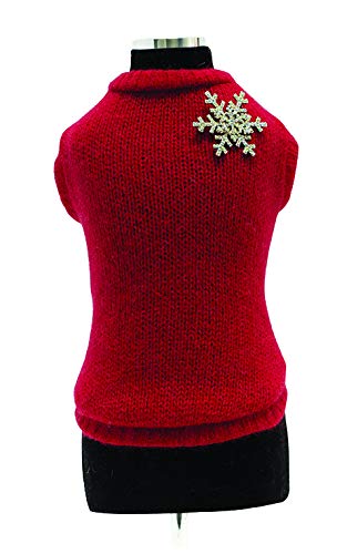 Trilly Tutti Brilli Loup Wool Sweater with Crystal Snowflake Brooch, Red, X-Large