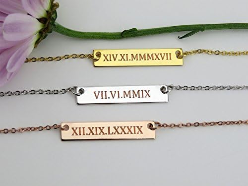 HandmadeRoman Numeral Necklace, custom date Necklace, Custom Bar Necklace, Date Necklace, roman numeral engraved Necklace, Wedding date, anniversary date, Birthday date necklace