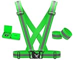 Reflective Vest with Set of Hi Vis Bands, Fully Adjustable & Multi-purpose Running Safety Vest: Night Running Gear, Cycling Gear, Motorcycle Safety, Dog Walking & More - High Visibility Neon Green