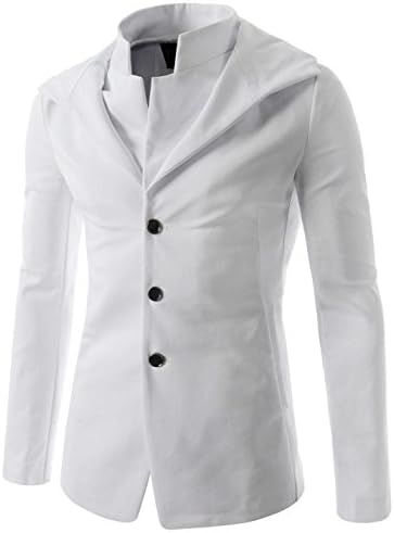 (NJK151) Mens Slim Fit Hooded Blazer Stylish Double Collar Sports Coat Jacket WHITE US XS(Tag size L)