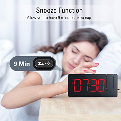 PICTEK Projection Alarm Clock, 4 Dimmer, Digital Clock with USB Phone Charger, Easy to Use