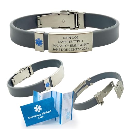 UltraSlim Waterproof Medical Alert ID Bracelet – Custom Engraved Emergency Information Wristband w/Medical Card & Complimentary 12-Month Access To Personal Health Record (PHR)