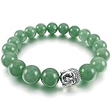 INBLUE Men,Women's 10mm Alloy Bracelet Link Wrist Energy Stone Aventurine Green Silver Tone Buddha Mala Beads