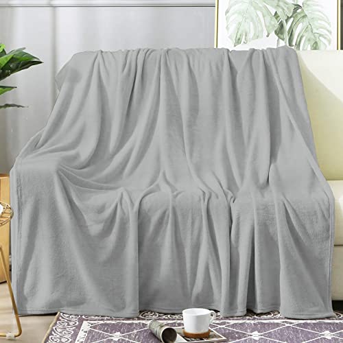 Pindola Grey Fleece Throw Blankets for Couch，Lightly Plush Cozy Textured Flannel Blanket for Sofa, Sofa, Bed, Light Gray，Valentine's Day Easter Gifts 40