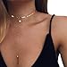 Women Sexy Double Layer Sequins Choker Necklace Long Tassel Star Pendant Jewelry Chains (Gold color)