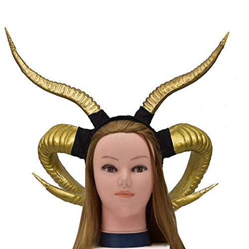 MIS1950s Adjustable Cow Horns Headband Halloween Cosplay Prom Headdress Hair Accessories (Gold)